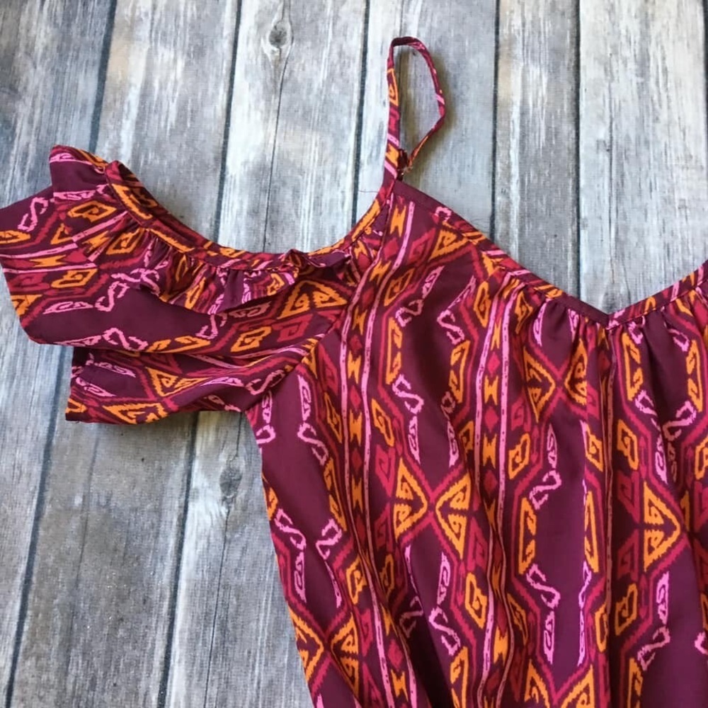 Boho Short Romper Junior Women XS Jumpsuit Tribal Cold Shoulder 1 Piece Coverup - Picture 4 of 6